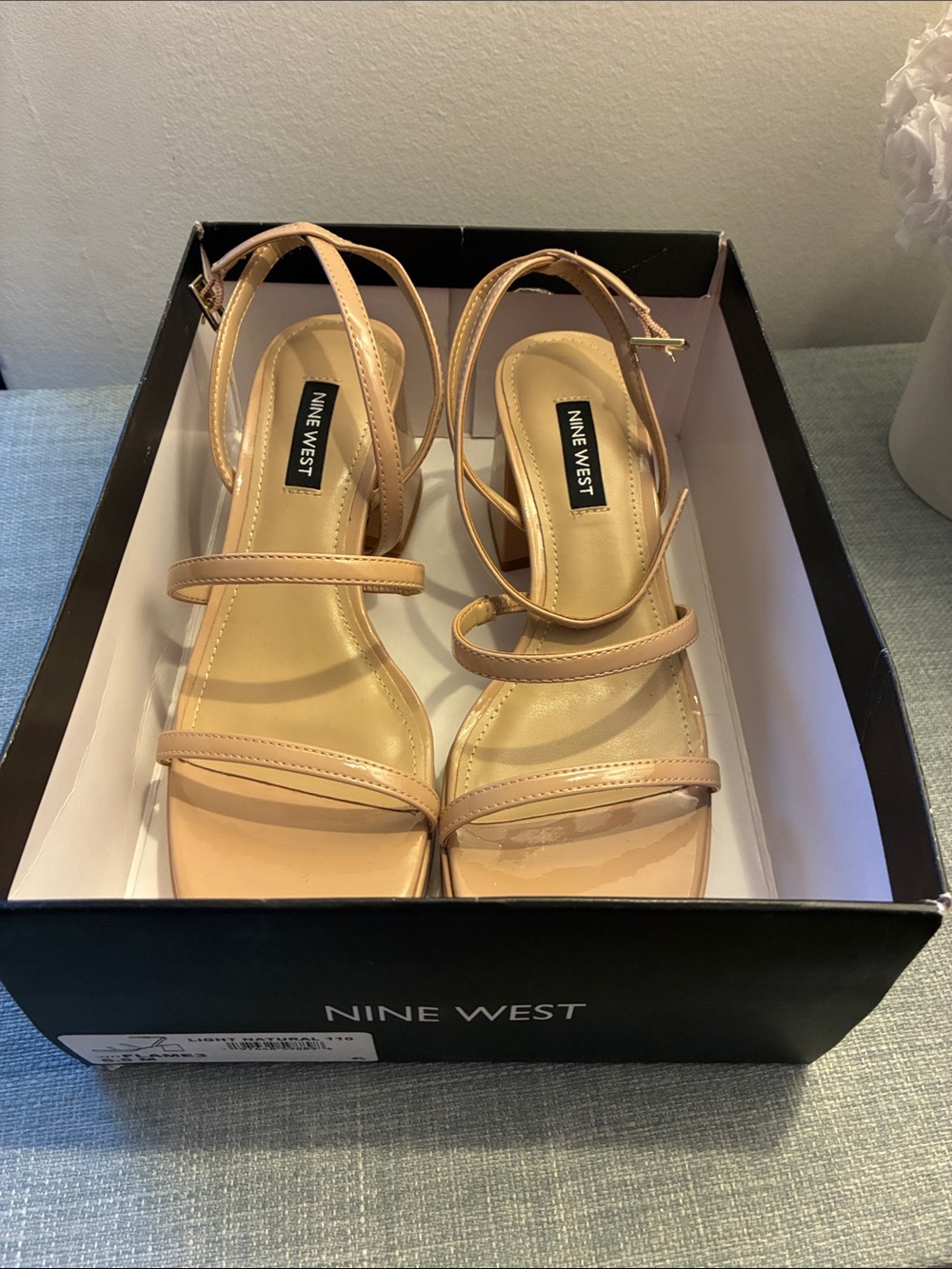 Nine West Beige Strappy Block Heel Sandals